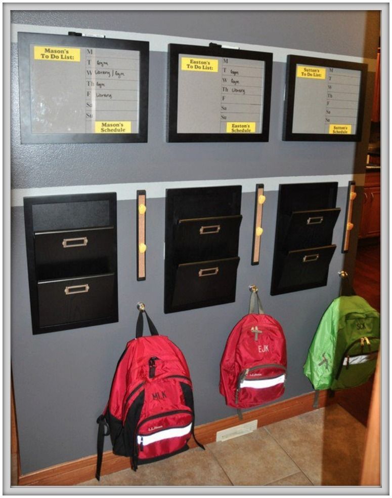 Tips for getting your family out the door on time: Have designated spots for school/sports stuff so it all stays in one place.