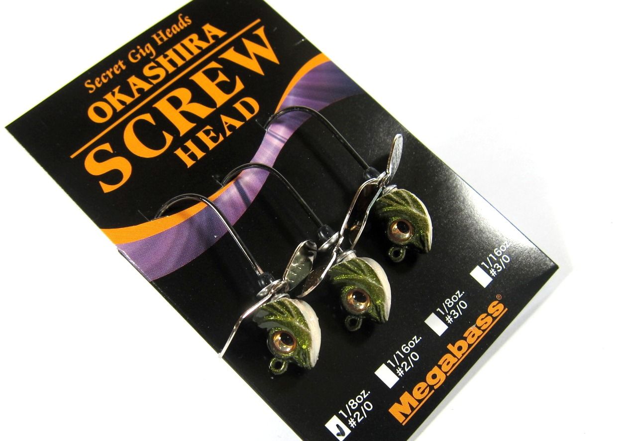 Megabass Okashira Screw Jig Head Flashing Blade 1/8 oz 3/0 Weed Kamo