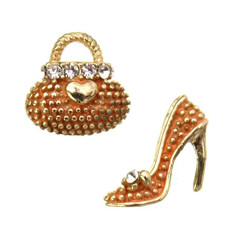 Details about Orange Gold Rhinestone Bag High Heel Shoe Mini Stud ...