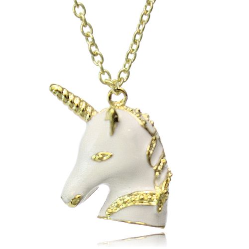 Details about Unicorn White Gold Charm Necklace Earrings Set