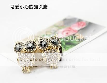 Full Crystal Broad Shining Eyes Owl Womens Stud Earring  