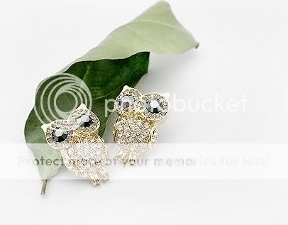 Full Crystal Broad Shining Eyes Owl Womens Stud Earring  