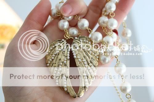 HOT Vintage Retro Style Angel Wings Imitation Pearl Long Necklace 