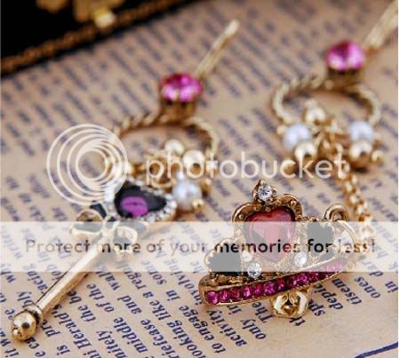 Cute Vintage Retro Key Crown Asymmetric Long Earrings  