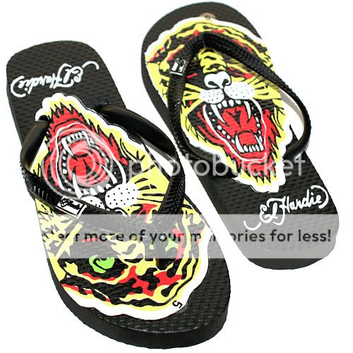 Black Tiger Roar Tattoo Flip Flop Sandals SZ 7  