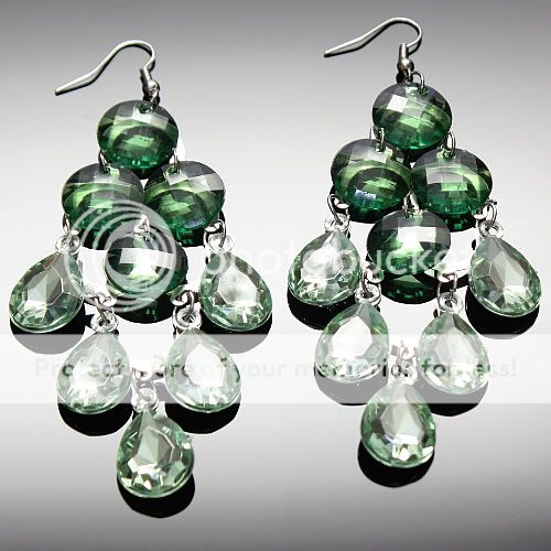 Green Teardrop Faceted Bead Chandelier Earrings  