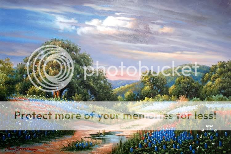 Oil Painting Art Texas Bluebonnets Landscape on Canvas Signed 24x36 